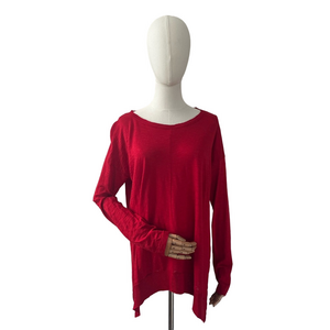 Lilla P Vibrant Red Womens Knit Side Slit Boatneck Long Sleeve Top Size M
